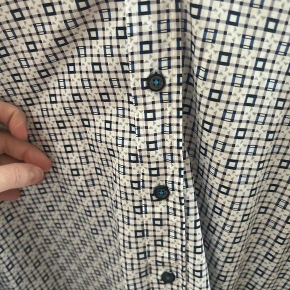 Buttercloth Shirt Mens L Blue Geometric Flip Cuff Casual Dress Button Up - Picture 10 of 11